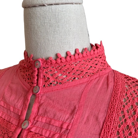 FP One Free People Rosalind Pink Coral Crochet Cotton Top Small - Picture 5 of 13
